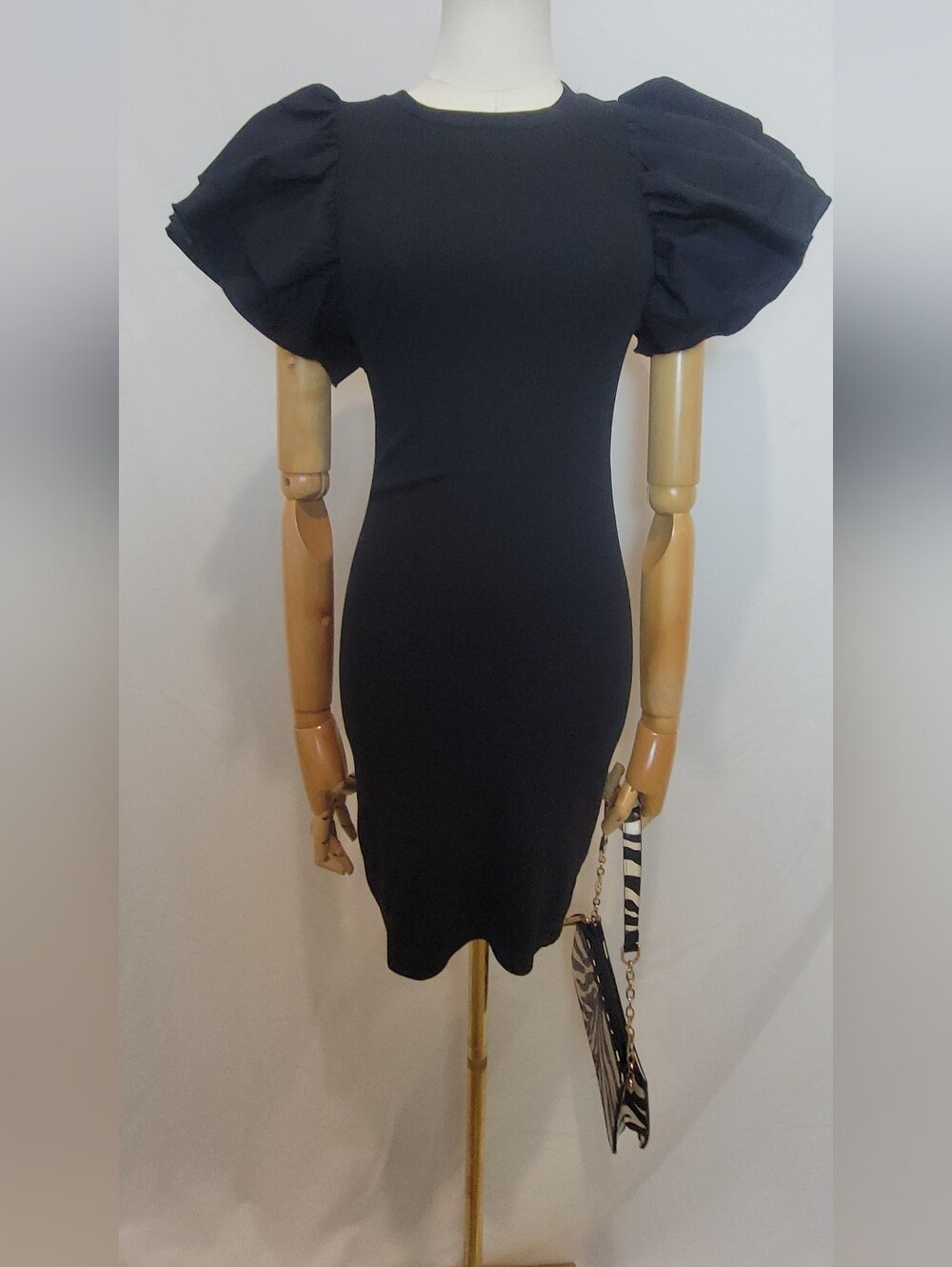 Zara Short Bodycon Knit Puff Sleeve Dress, Size Small